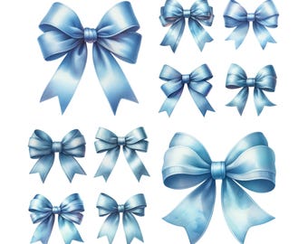 10 Watercolor Pastel Blue Bows Clipart PNG, Blue Watercolor Bows Bundle, Bow frames clipart,Pastel Blue Ribbon Bow,Silk Bow,Digital Download