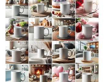50+ weiße Keramiktasse Mockup Bundle, 11oz weiße Tasse, schlichte Kaffeetasse Mockup, Boho Tasse Mockup, Lifestyle Home Office Tasse, Digital