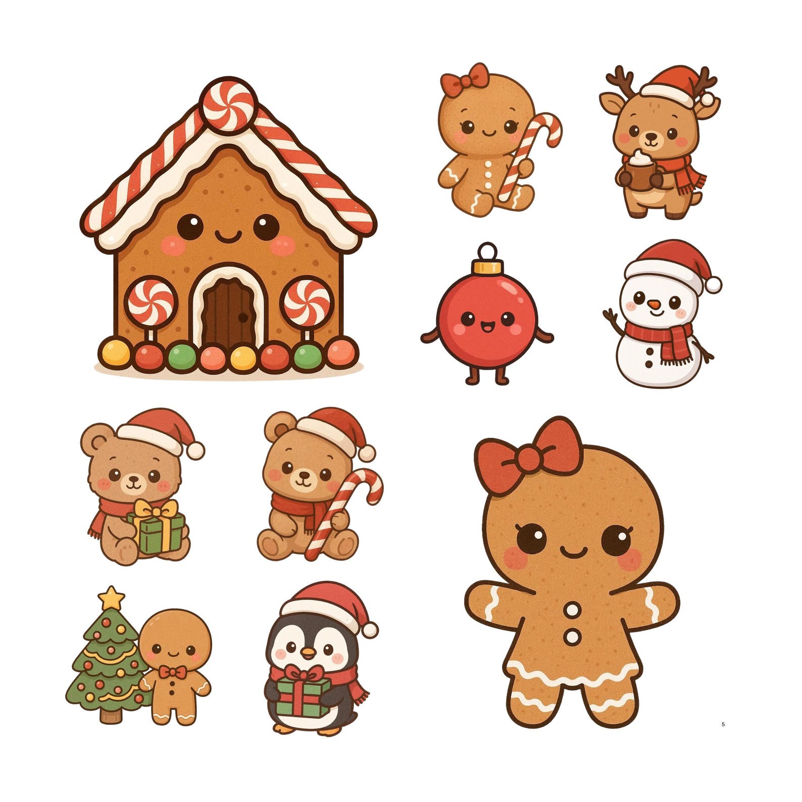 50 Kawaii Christmas Animals Clipart Bundle | Cute Holiday PNG Set ...