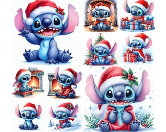 10 PNG Stitch Christmas Watercolor Digital design PNG file for sublimation,High Resolution,Instant Digital PNG Download,Clipart,shirt design