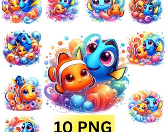 10 PNG Finding Nemo, Finding Dory Splash and Watercolor Digital design PNG file for sublimation, High Resolution,tshirt design, png bundle