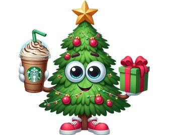 Christmas Png, Cute Christmas Tree Png, Iced Coffee Png, Retro Christmas Png, Christmas Coffee, Holiday Tree Png, Christmas Tree Shirt Png