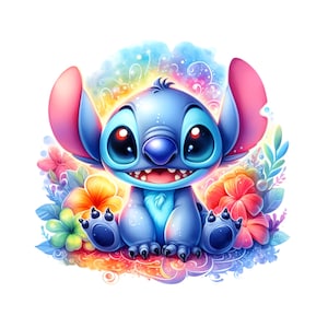 Nieuwe Stitch Splash en aquarel digitaal ontwerp png-bestand voor sublimatie - hoge resolutie - onmiddellijke digitale png-download, T-shirtontwerpen,