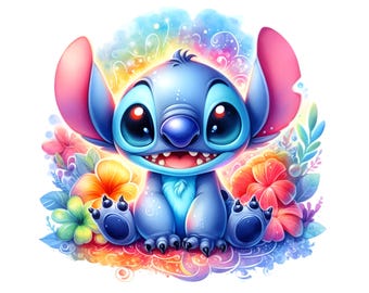 Nuevo diseño digital de Stitch Splash y acuarela en formato PNG para sublimación - Alta resolución - Descarga digital instantánea en PNG, diseños para camisetas.