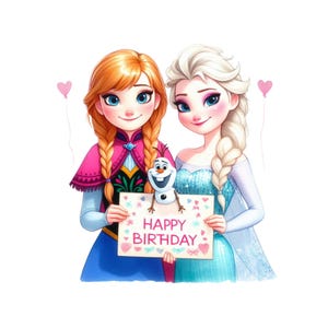 Elsa and Anna Frozen  Birthday Png Watercolor Digital design PNG file for sublimation,High Resolution,Instant Digital PNG Clipart Bundle,