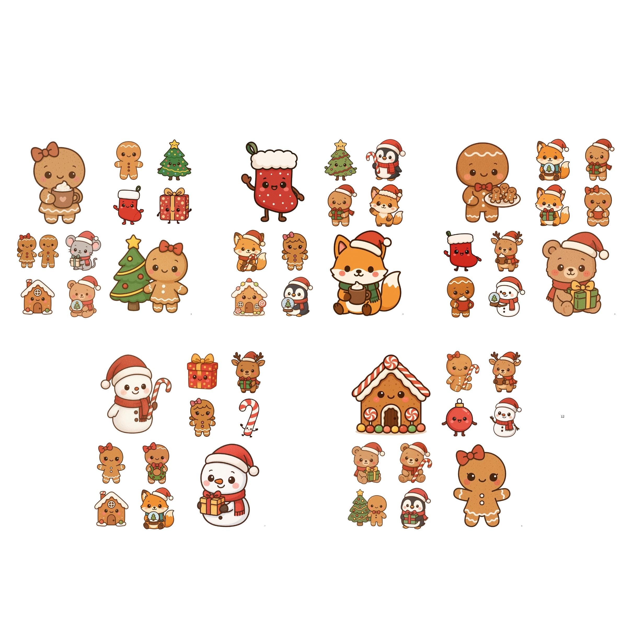 50 Kawaii Christmas Animals Clipart Bundle | Cute Holiday PNG Set ...