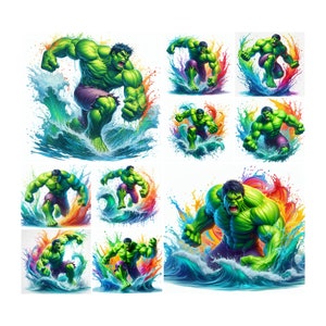 10 PNG Hulk Splash and Watercolor Digital design PNG file for sublimation, High Resolution, Instant Digital PNG Download,Tshirt designs
