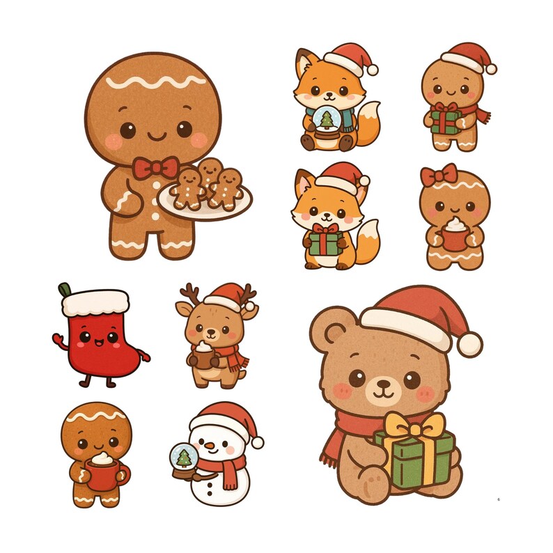 50 Kawaii Christmas Animals Clipart Bundle | Cute Holiday PNG Set ...