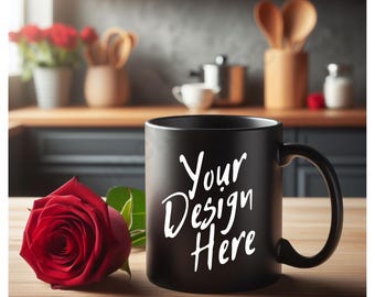 Mockup di tazza nera, mockup di tazza in ceramica da 11 once, mockup di tazza modello, foto stock in stile tazza da caffè nera, immagine JPEG digitale, mockup di tazza Printful
