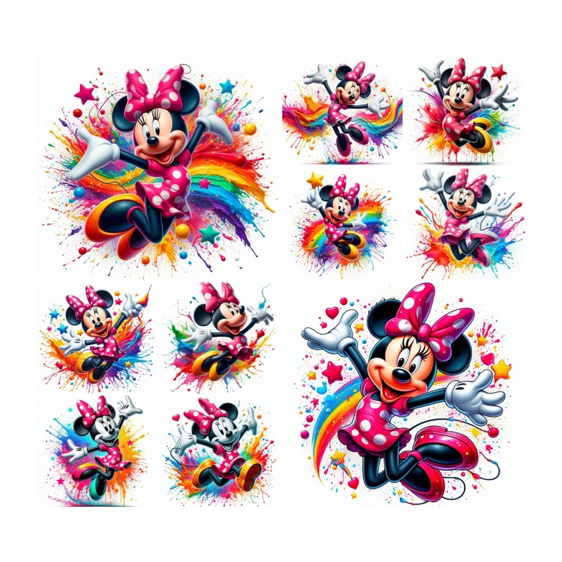 10 PNG Minnie Mouse Splash and Watercolor Digital design PNG file for sublimation,High Resolution,Instant Digital PNG Download,Tshirt design