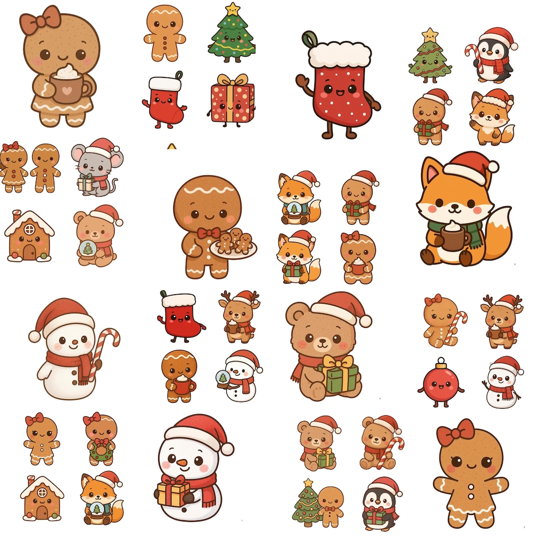 50 Kawaii Christmas Animals Clipart Bundle | Cute Holiday PNG Set ...