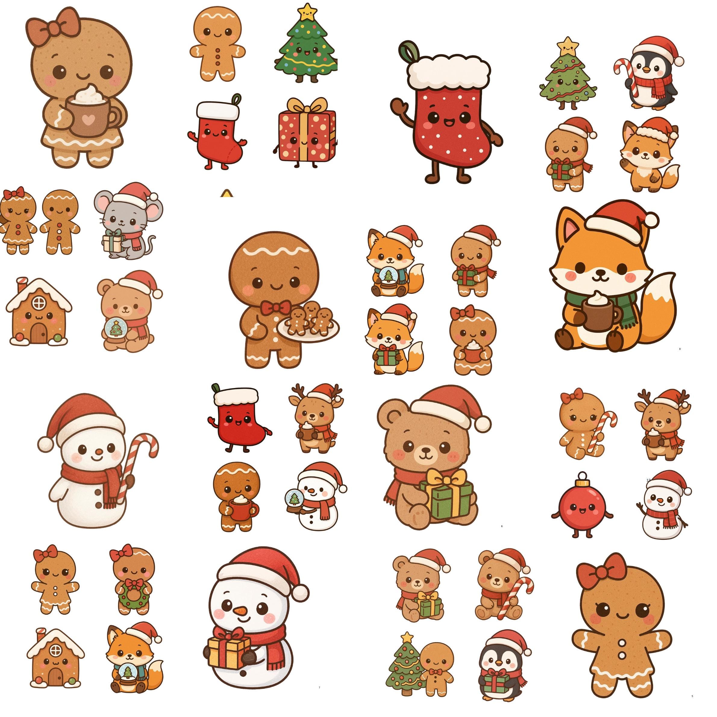 50 Kawaii Christmas Animals Clipart Bundle | Cute Holiday PNG Set ...