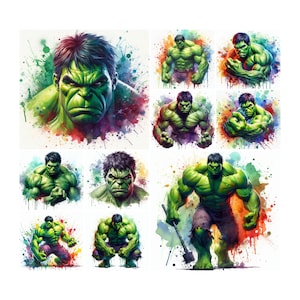10 PNG Hulk Acuarela Diseño digital Archivo PNG para sublimación, Alta resolución, Descarga PNG digital instantánea, Diseños de camisetas, Clipart Png