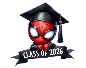 Spiderman Graduation PNG Image, Clipart Images, Graduation Cartoon Artwork,PNG Cute Images,Class of 2026, Graduation 2026 Character Png