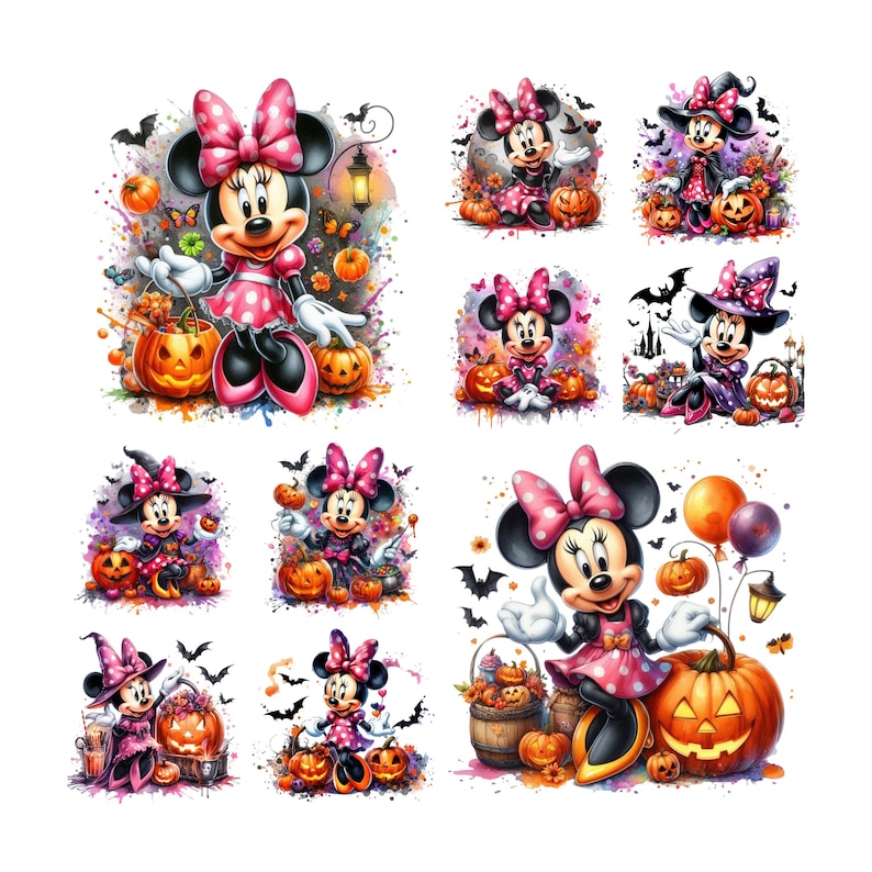 10 PNG Minnie Mouse Splash Halloween Digital design PNG file for sublimation,High Resolution,Instant Digital PNG Download,Tshirt design, 2