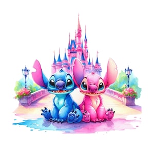 Stitch and Pink Stitch Png Watercolor Digital design PNG file for sublimation,High Resolution,Instant Digital PNG Download, Stitch Png