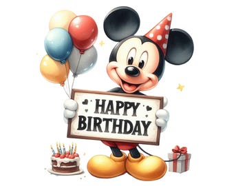 Fichier PNG de conception numérique d'anniversaire de Mickey Mouse pour la sublimation, haute résolution, téléchargement numérique instantané de PNG, conception de Tshirt, fichiers Clipart, Png