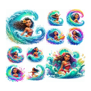 10 PNG Moana Splash und Aquarell Digitales Design PNG-Datei für Sublimation, hohe Auflösung, sofortiger digitaler Download, Aufkleber, Png-Bundle