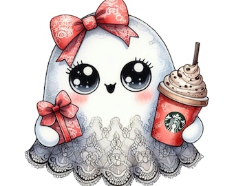 Cute Lace Ghost Christmas Png, Ghost Christmas Png, Christmas Boo Lace Bow Png, Christmas PNG, Christmas Lights Png, Cute Boo tshirt design