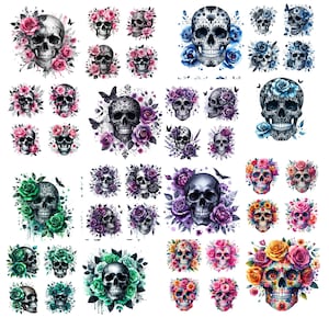 50 Floral Skull Png bundle, Skull png designs,Floral clipart, Flowers, Moth graphics,Transparent background,Clipart Bundle,Skull DIgital Art