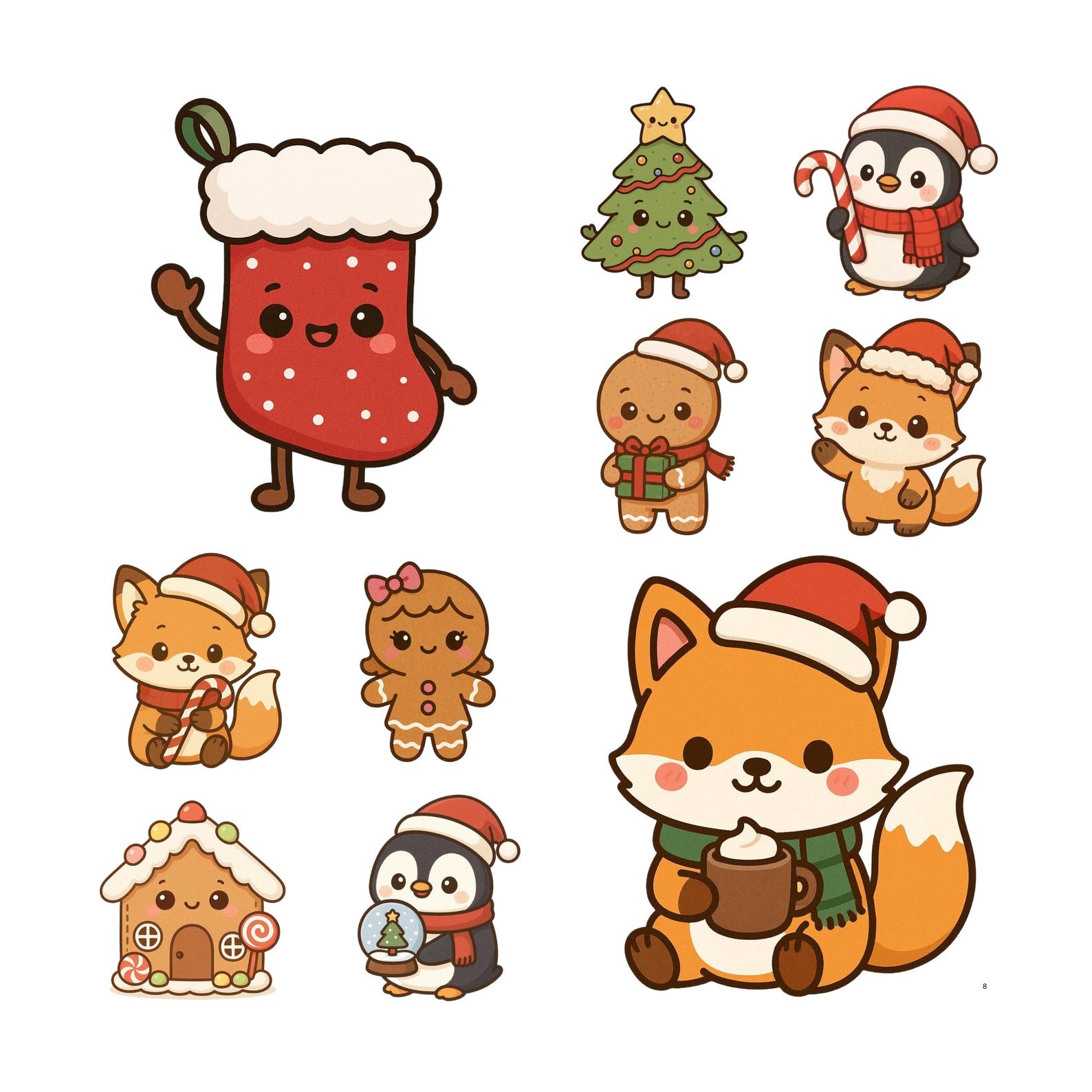 50 Kawaii Christmas Animals Clipart Bundle | Cute Holiday PNG Set ...