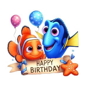 Nemo Geburtstag Png, Findet Dory Splash und Aquarell Digitales Design PNG-Datei für Sublimation, hohe Auflösung, Tshirt-Design, Png-Bundle