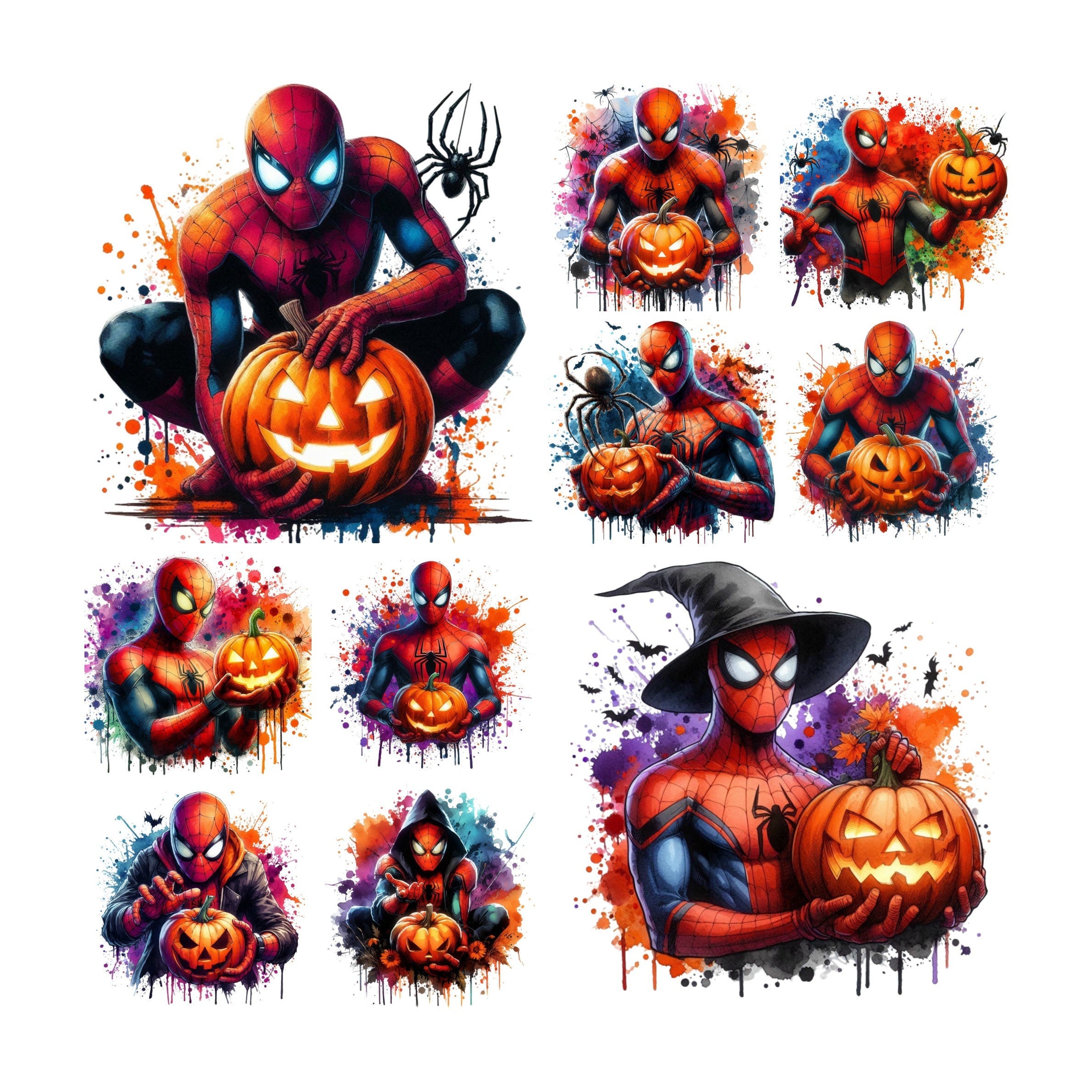 10 PNG Spiderman Halloween Splash and Watercolor Digital design PNG file for sublimation, High Resolution , Instant Digital PNG digital file