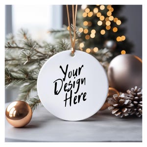 Christmas Mockup Blank White Round Ceramic Christmas Ornament Mockup Bundle Tree Ornament Mockup Christmas Mock ups Bundle, Christmas Mockup