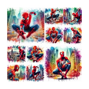 10 PNG Spiderman Splash y acuarela Diseño digital Archivo PNG para sublimación, Alta resolución, Descarga PNG digital instantánea, Paquete PNG