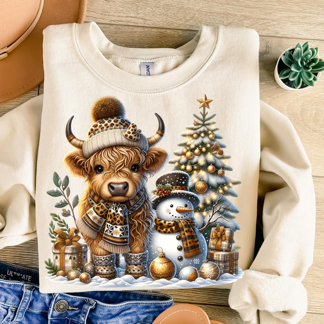 Cute Highland Cow PNG, Christmas Trees Clipart, Hot Cocoa Design, Cozy ...