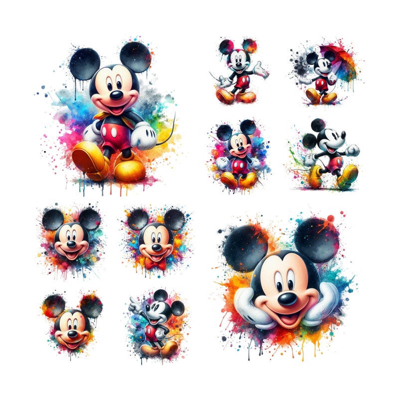 10 PNG Mickey Mouse Splash Digital design PNG file for sublimation,High Resolution,Instant Digital PNG Download,Tshirt design, Mickey Png