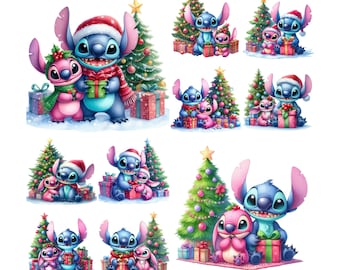 10 PNG Stitch Christmas Watercolor Digital design PNG file for sublimation,High Resolution,Instant Digital PNG Download,Clipart,shirt design