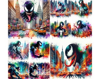 20 PNG Venom Splash and Watercolor Digital design PNG file for sublimation, High Resolution, Instant Digital PNG Download, Tshirt designs