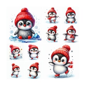 10 pinguïn clipart png, kerst pinguïn clipart, kerst clipart, pinguïn clipart, digitale download, kerstkaart png, winter png tshirt