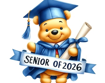 Pooh Graduation PNG Image, Clipart Images, Graduation Cartoon Artwork,PNG Cute Pooh Images,Class of 2026, Graduation 2026 Character Png