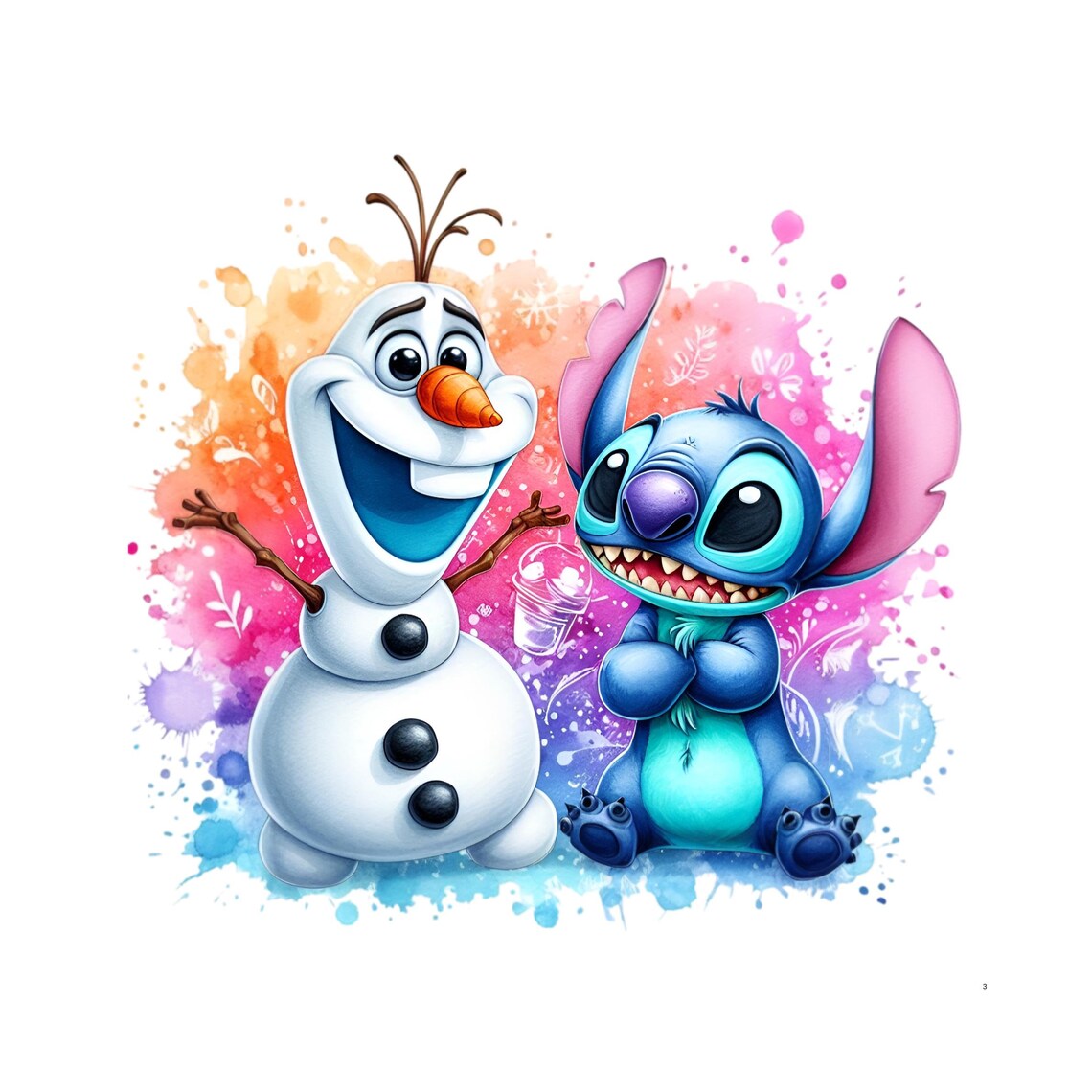 Stitch and Olaf Splash and Watercolor Digital Design PNG File for ...