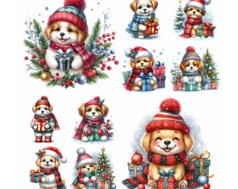 10 Winter Puppy Clipart PNG, Christmas Puppy Clipart,Christmas clipart,Puppy clipart,Digital Download, Winter Clipart, Christmas Png,Digital