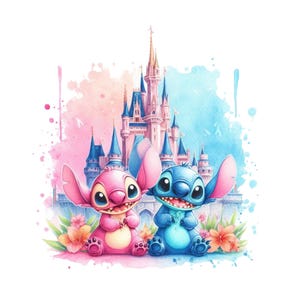 Stitch and Pink Stitch Png Watercolor Digital design PNG file for sublimation,High Resolution,Instant Digital PNG Download,Stitch tshirt png