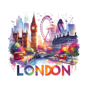 London png, sublimeringsdesign, färgglad neon png, England png, Storbritannien png, resor png, trendig png, t-shirtdesign, digital nedladdning png, DTF