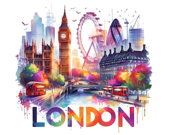 London Png, Sublimationsdesign, bunte Neon Png, England Png, UK Png, Reise Png, trendige Png, T-Shirt-Design, digitaler Download Png, DTF