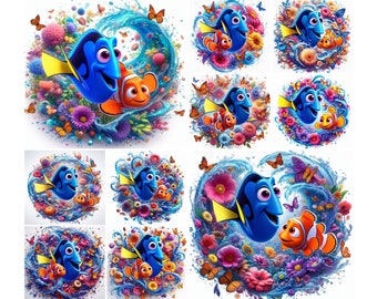 10 PNG Finding Nemo, Finding Dory Splash and Watercolor Digital design PNG file for sublimation, High Resolution,tshirt design, Png, Clipart