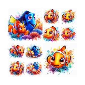10 PNG findet Nemo, findet Dory Splash und Aquarell digitales Design PNG-Datei für Sublimation, hohe Auflösung, Instant Digital PNG