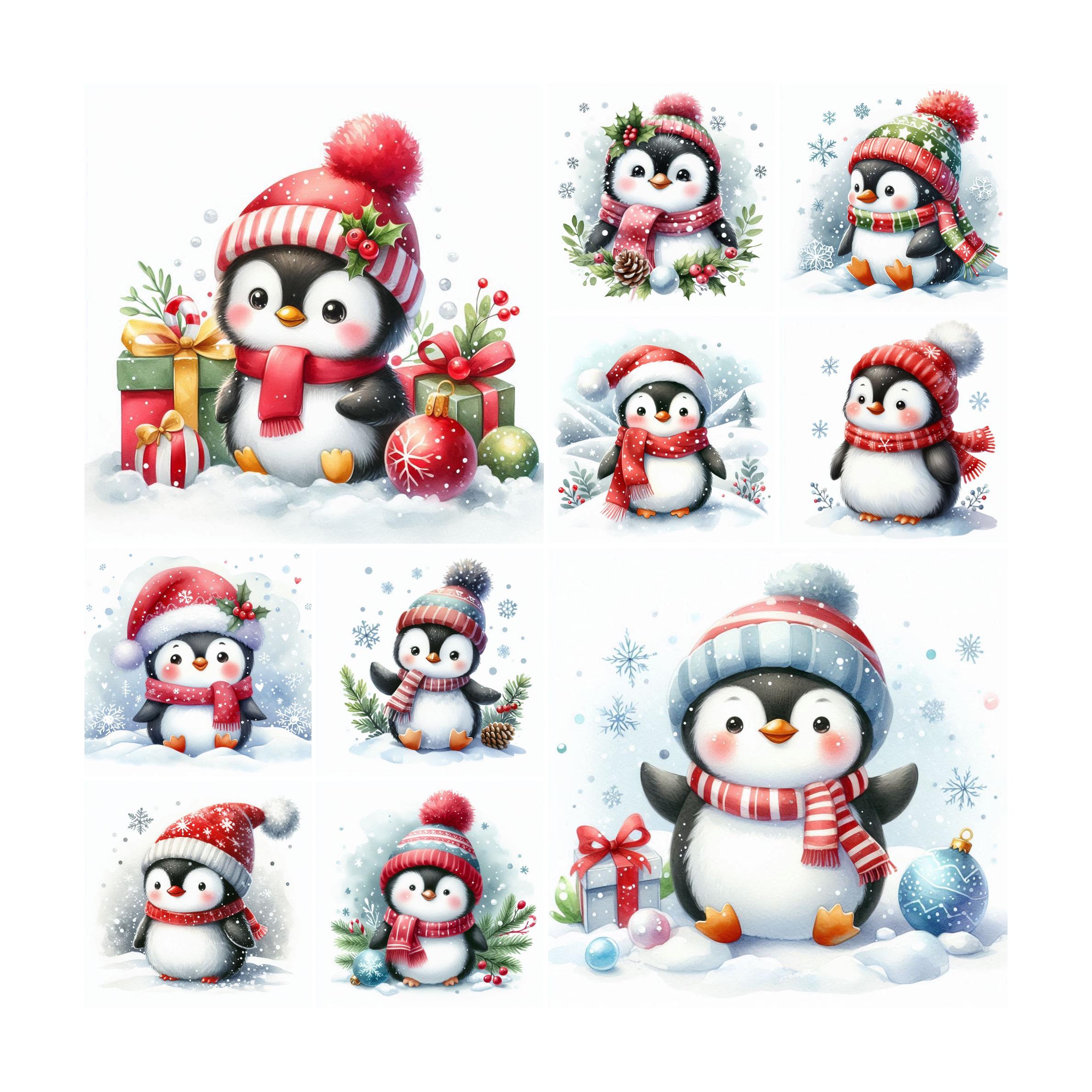 10 Winter Penguin Clipart PNG, Christmas Penguin Clipart,Christmas clipart,Penguin clipart,Digital Download, Christmas Png