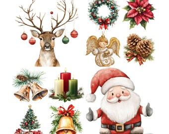 21 Christmas Clipart Png Bundle , Christmas Png, Watercolor clipart, High Quality PNG,Digital download, Png designs for crafts Journals