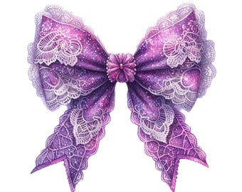 Lace Purrple Bow Dark Coquette PNG, Coquette Bows, Crochet Ribbon Feminine Aesthetic Sublimation Instant Digital Download Design Clipart