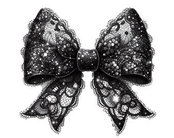 Black Lace Bow Dark Coquette PNG, Coquette Bows, Crochet Ribbon Feminine Aesthetic Sublimation Instant Digital Download Design Clipart, Png