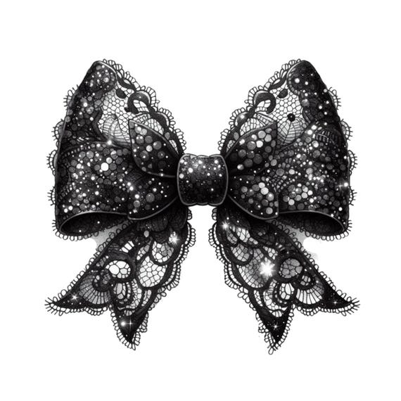 Black Lace Bow Dark Coquette PNG, Coquette Bows, Crochet Ribbon Feminine Aesthetic Sublimation Instant Digital Download Design Clipart, Png