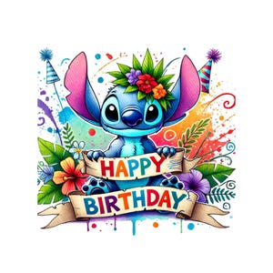 Stitch Happy Birthday, Set of high quality images ready to print, Instant download, Png format, Birthday Png,png Bundle,digital download png