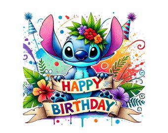 Stitch Happy Birthday, Set of high quality images ready to print, Instant download, Png format, Birthday Png,png Bundle,digital download png