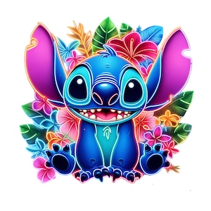 Stitch Splash and Floral Digital design PNG file for sublimation - High Resolution -Instant Digital PNG Download, Tshirt designs, Neon Png